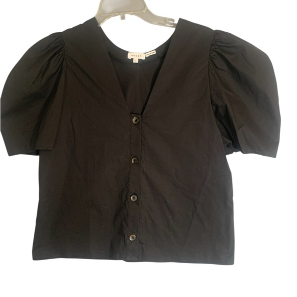 RHODE Nisha puff-sleeve cotton-poplin blouse in black Size Small